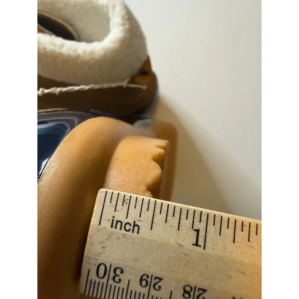 Navy Blue and Tan Faux Shearling Lined Lace Up Duck Boots Size 10